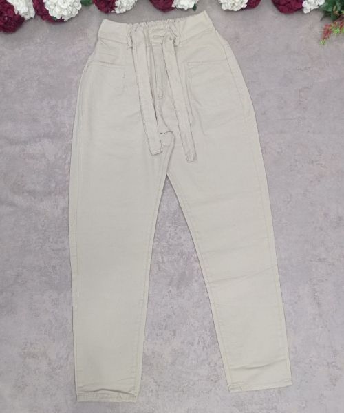 Boyfriend Solid Pants For Women - Beige