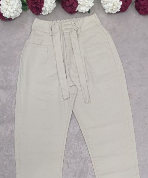 Boyfriend Solid Pants For Women - Beige