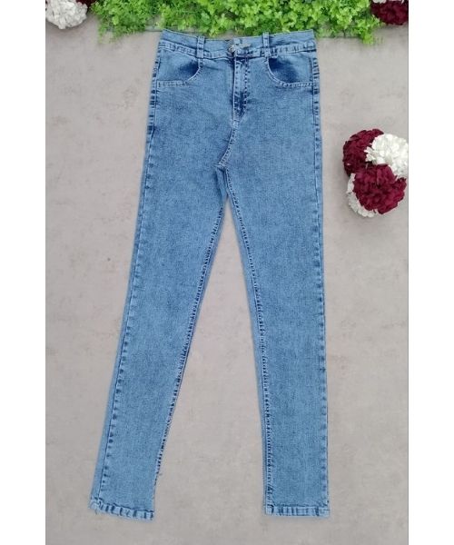 High Waist Solid Pants Jeans For Women - Blue