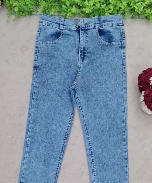 High Waist Solid Pants Jeans For Women - Blue