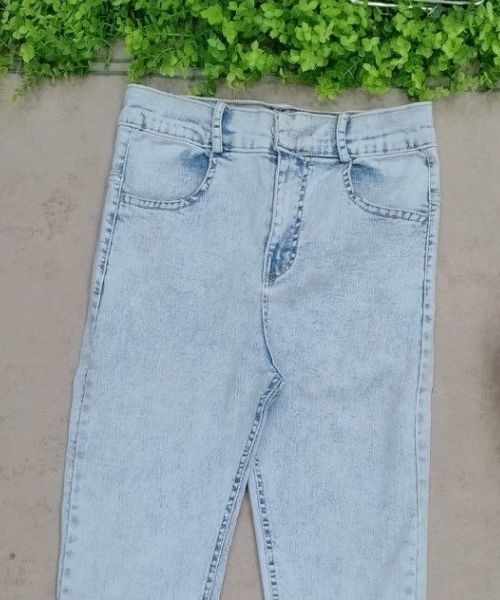 High Waist Solid Pants Jeans For Women - Cyan
