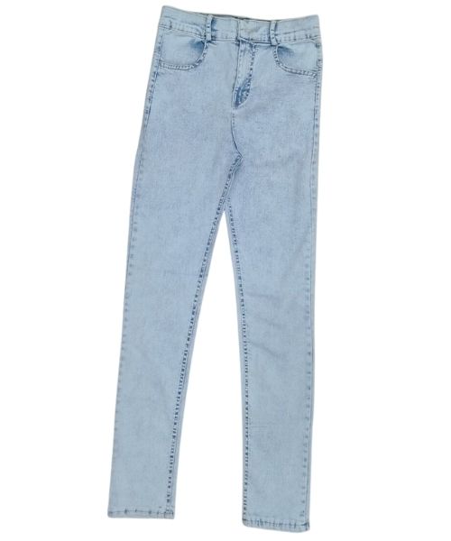 High Waist Solid Pants Jeans For Women - Cyan