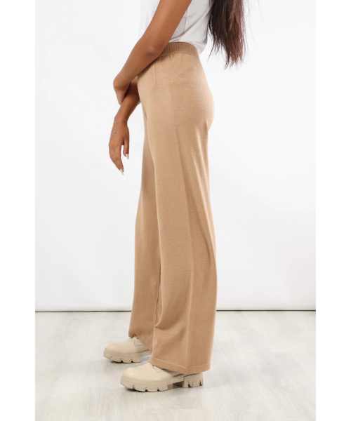 SOLID BEIGE HIGH-RISE FLARED TROUSER
