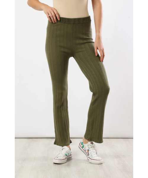 Carina Ribbed Wool Flare Pants For Women - Olive