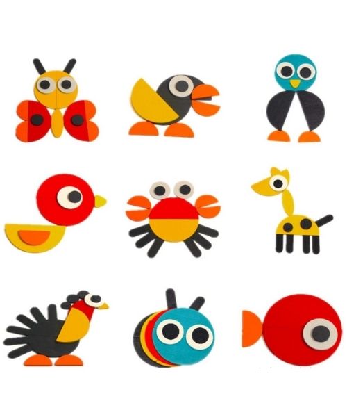 -	 Ze Geoanimo Animals-Shape Wooden Puzzle for Kids - Multi ColorEducational puzzle assembly, disassembly, and stacking games for children - multi-colored