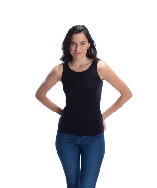 Carina Solid Viscose Top Thin Strap Round Neck For Women - Black