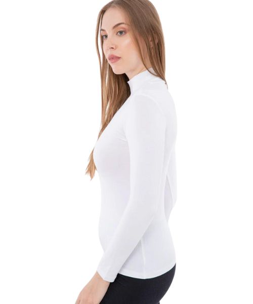 Carina Solid Viscose Top Full Sleeve High Neck For Women - White