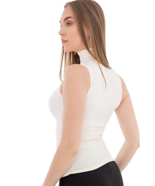 White Solid High Neck Top For Women 