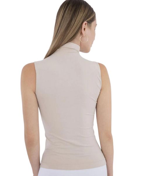Carina Solid Microfiber Top Sleeveless High Neck For Women - Beige