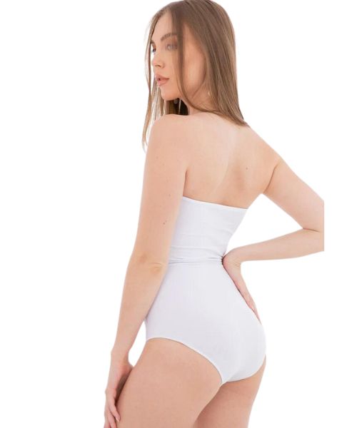 Carina Solid Microfiber Bodysuit Strapless Straight Neck For Women - White
