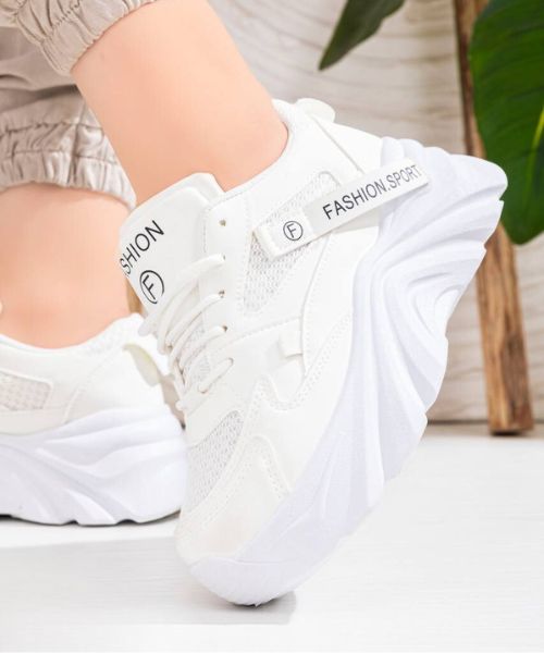 Casual Lace up Sport Shoes for Women - Pure White Trainers for