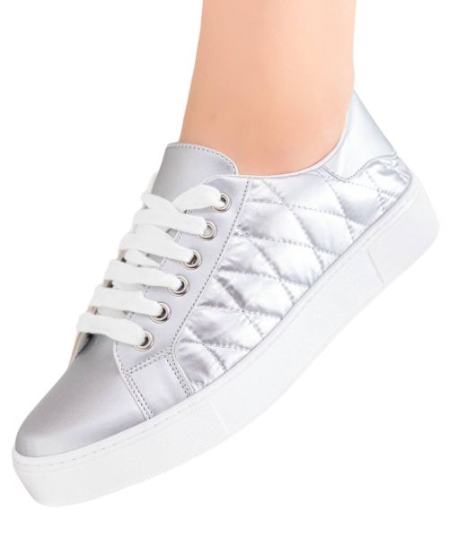 Solid Casual Lace Up Shoes For Women Silver