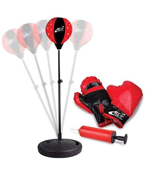 Velocity Toys Punching Bag With Gloves And Adjustable Stand For Children- Black Red