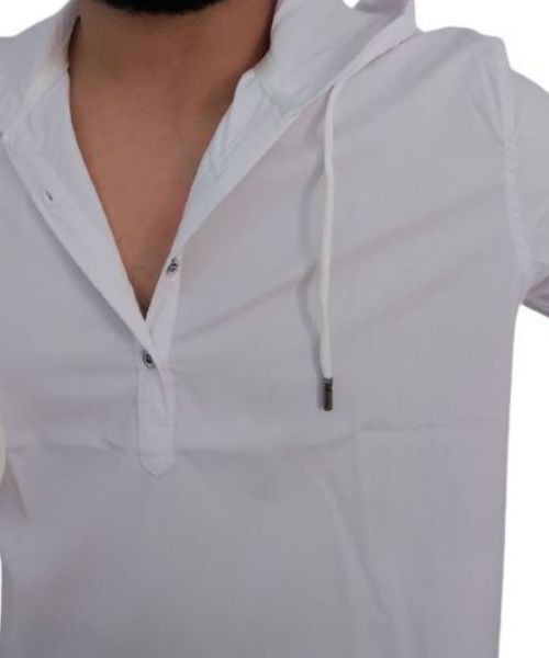 Solid Shirt With Buttons Full Sleeve Hoodie Neck For Men - White
