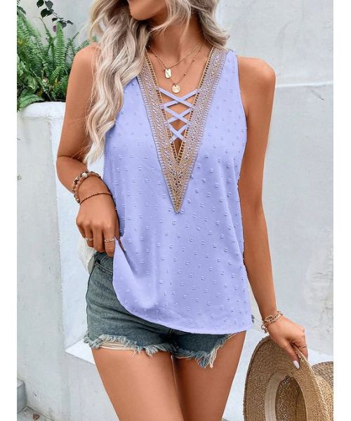 Shein Decorated Blouse Sleeveless V Neck For Women - Light Purple