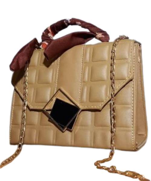 Quilted Flap Shoulder Bag Faux Leather With Chain Hand For Women 15X20 Cm - Beige
