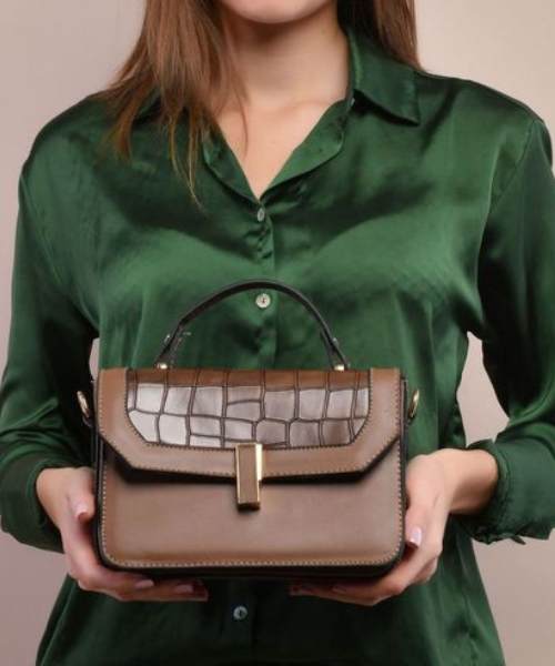 Pattern Flap Shoulder Bag Faux Leather For Women 15X22X10 Cm - Brown