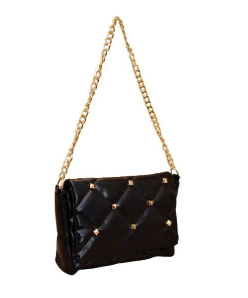 Quilted Flap Shoulder Bag Faux Leather With Chain Hand For Women 24X17 Cm - Black