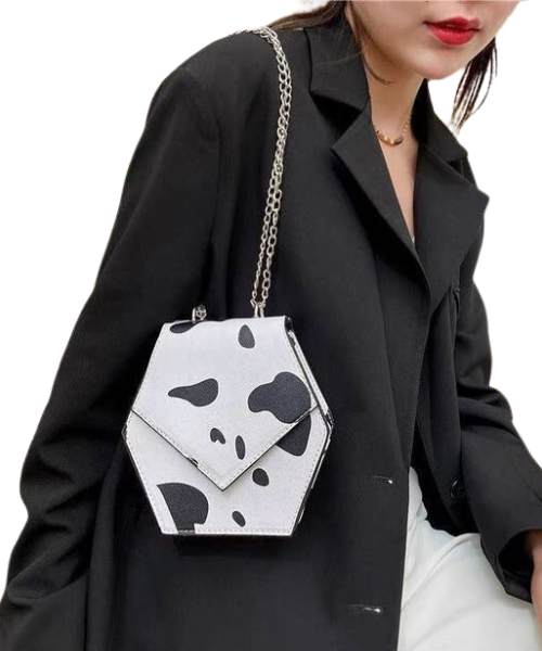 Printed Flap Shoulder Bag Faux Leather With Chain Hand For Women 18X18 Cm - Black White