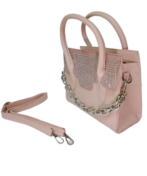 Decorated Shoulder Bag Faux Leather With Hand For Women 23X18 Cm - Rose