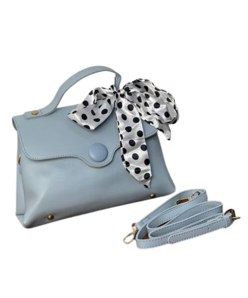 Solid Flap Shoulder Bag Faux Leather With Hand And Scarf For Women 22X15 Cm - Light Blue