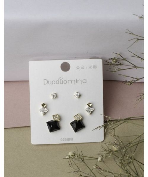 Stainless Steel Earring Squares Shape For Women 3Pieces - Multi Color