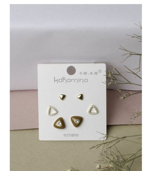 Stainless Steel Earring Triangle Shape For Women 3Pieces - Multi Color