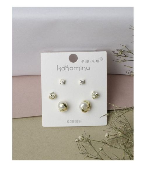 Stainless Steel Earring For Women 3Pieces - White Gold