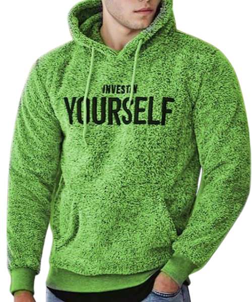 Printed Fur Hoodie With Pockets Full Sleeve For Men - Green