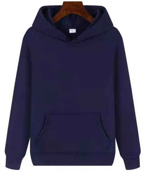 Solid Hoodie With Pockets Full Sleeve For Men - Navy