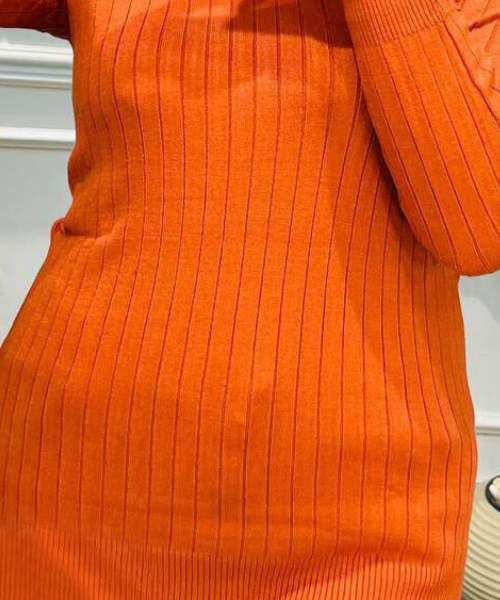 Solid Pullover Full Sleeve High Neck For Women - Orange
