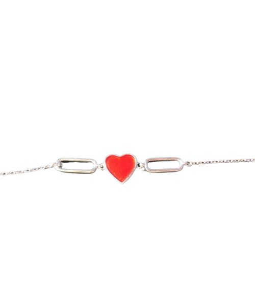 Italian Silver 925 Bracelet Heart Shape 3.15 Grams For Women - Sliver Red