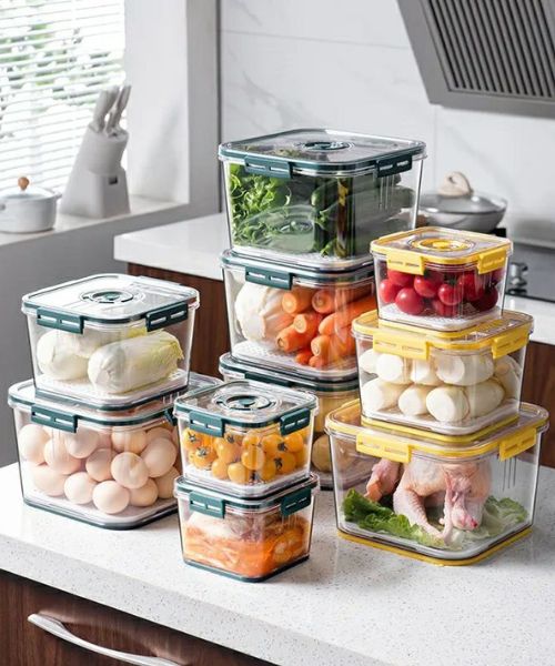 Acrylic Food Storage Container Set With Airtight Lid 3 Pieces - Transparent