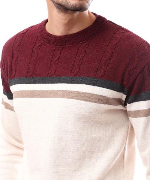 Firewood Solid Pullover Round Neck Full Sleeve For Men - Cafe