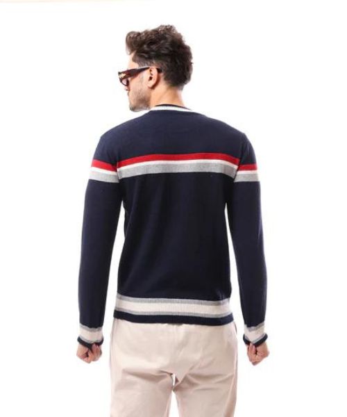 Andora Striped Cotton Pullover Full Sleeve Round Neck For Men - Navy