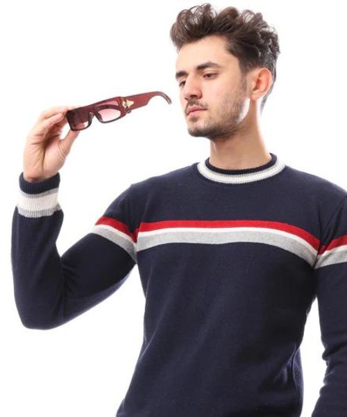 Andora Striped Cotton Pullover Full Sleeve Round Neck For Men - Navy