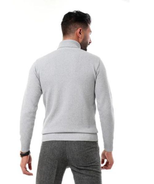 Andora Knitted Pullover Full Sleeve High Neck For Men - Light Grey