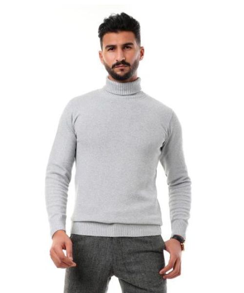 Andora Knitted Pullover Full Sleeve High Neck For Men - Light Grey