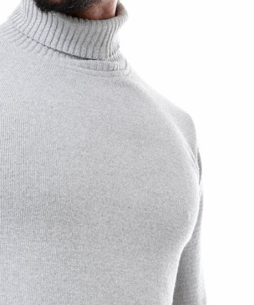 Andora Knitted Pullover Full Sleeve High Neck For Men - Light Grey