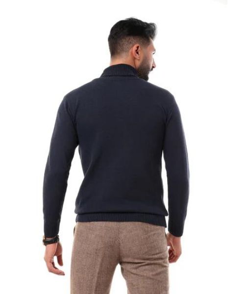 Andora Knitted Pullover Full Sleeve High Neck For Men - Navy