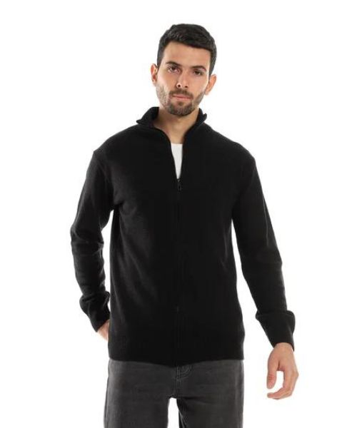 Andora Solid Cotton Sweatshirt Full Sleeve High Neck With Zipper For Men - Black