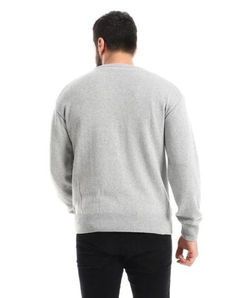 Andora Knitted Pullover Full Sleeve V Neck For Men - Light Grey