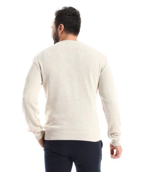 Andora Knitted Pullover Full Sleeve V Neck For Men - Beige