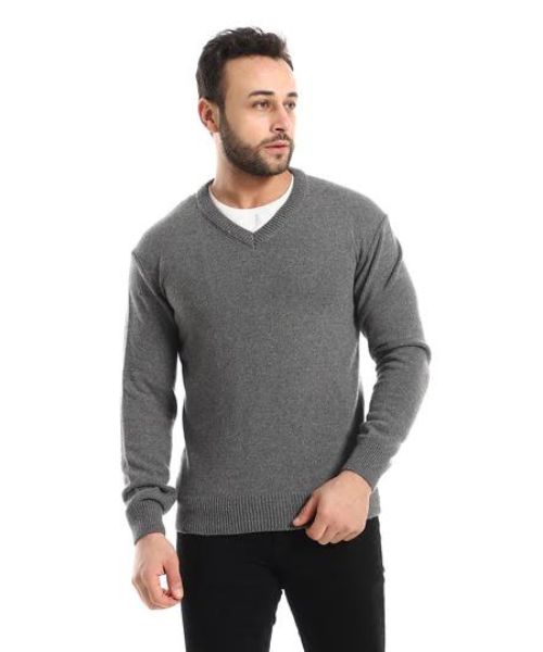 Andora Knitted Pullover Full Sleeve V Neck For Men - Grey