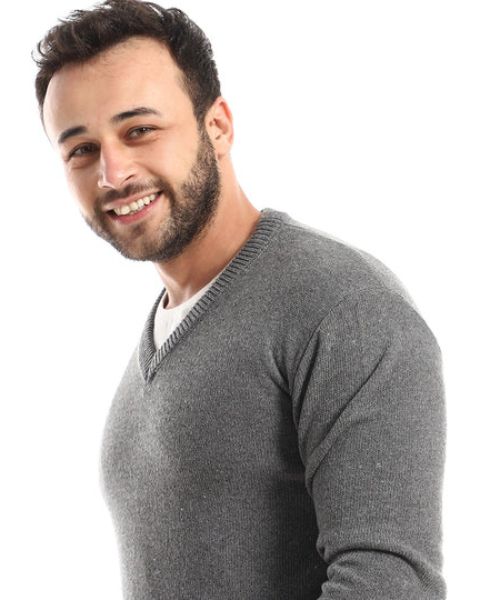 Andora Knitted Pullover Full Sleeve V Neck For Men - Grey