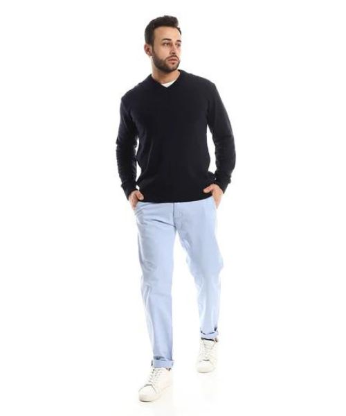 Andora Knitted Pullover Full Sleeve V Neck For Men - Navy