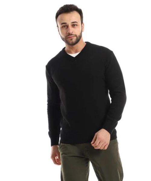 Andora Knitted Pullover Full Sleeve V Neck For Men - Black