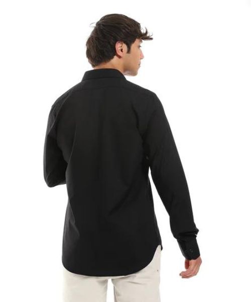 Andora Solid Cotton Shirt Full Sleeve With Neck And Buttons For Men - Black