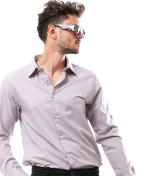 Andora Solid Shirt Full Sleeve With Neck And Buttons For Men - Grey