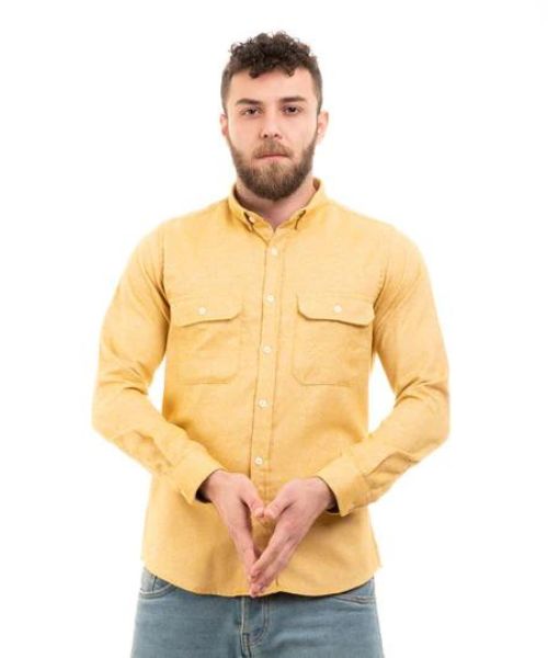 Andora Solid Cotton Shirt Full Sleeve With Neck And Buttons For Men - Yellow